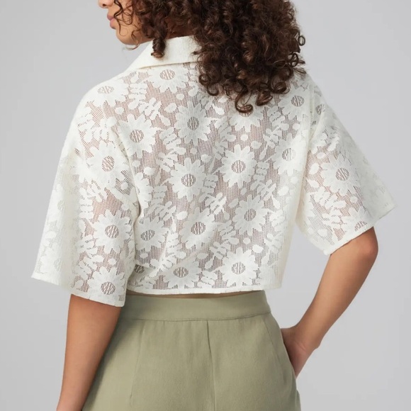 Cider Cream Floral Lace Tie-Front Blouse - Picture 9 of 9